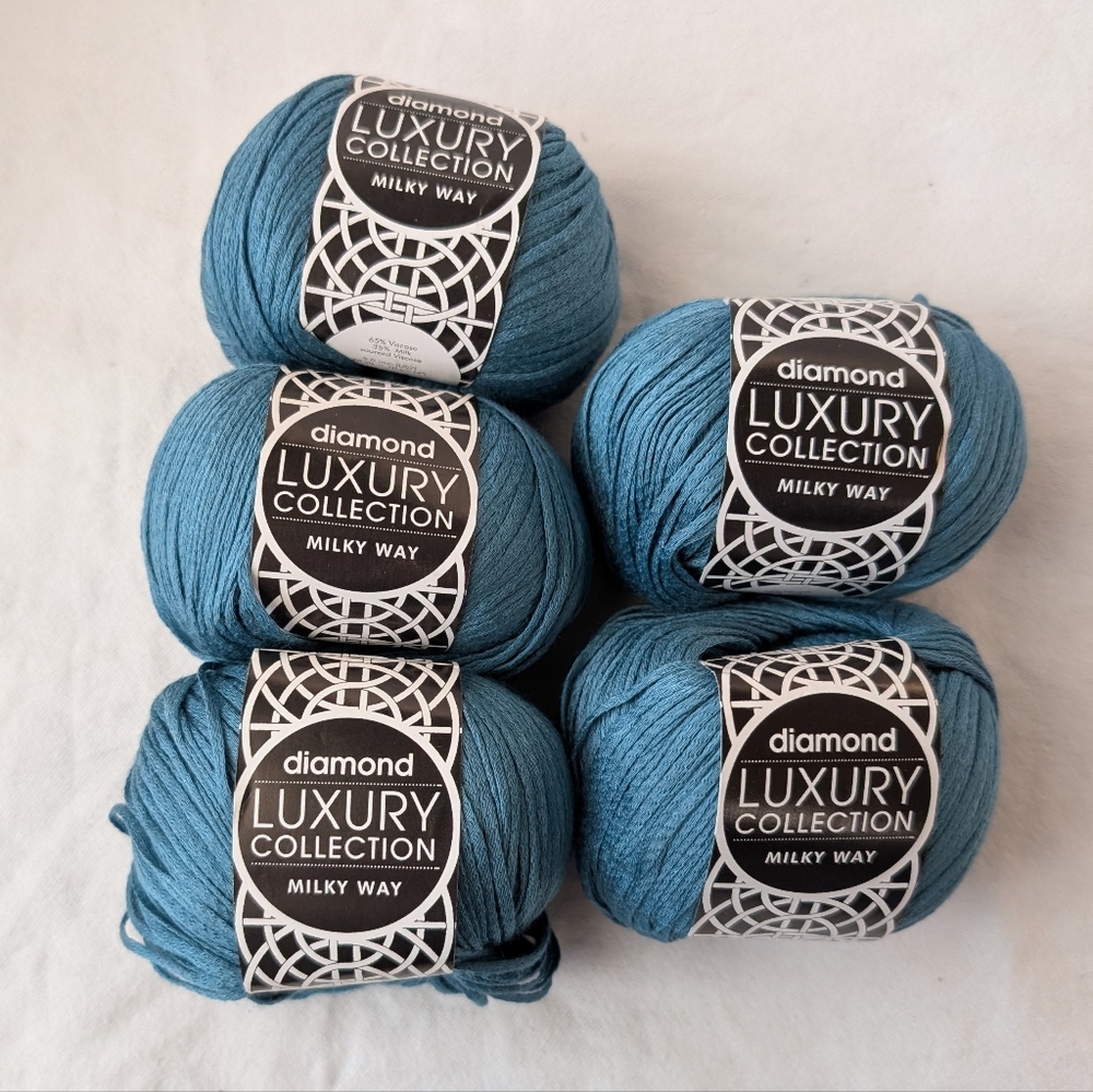 Diamond Luxury Collection Milky Way Teal Viscose Blend Ribbon Yarn -  5 Skeins